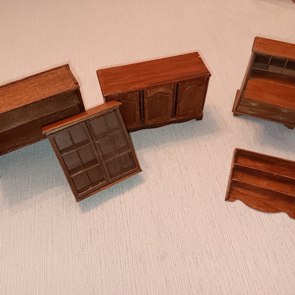 Vintage Handmade? wooden doll house furniture lot victorian style hutch desk